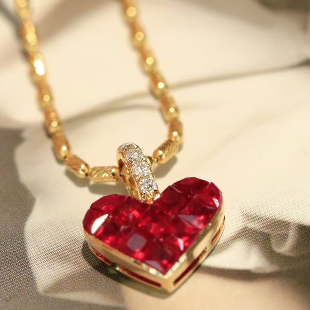 14k Gold 0.96 Ctw Natural Ruby & Diamond Pendant( Without Chain ) - 2