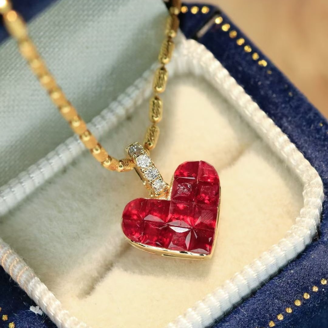 14k Gold 0.96 Ctw Natural Ruby & Diamond Pendant( Without Chain ) - 4