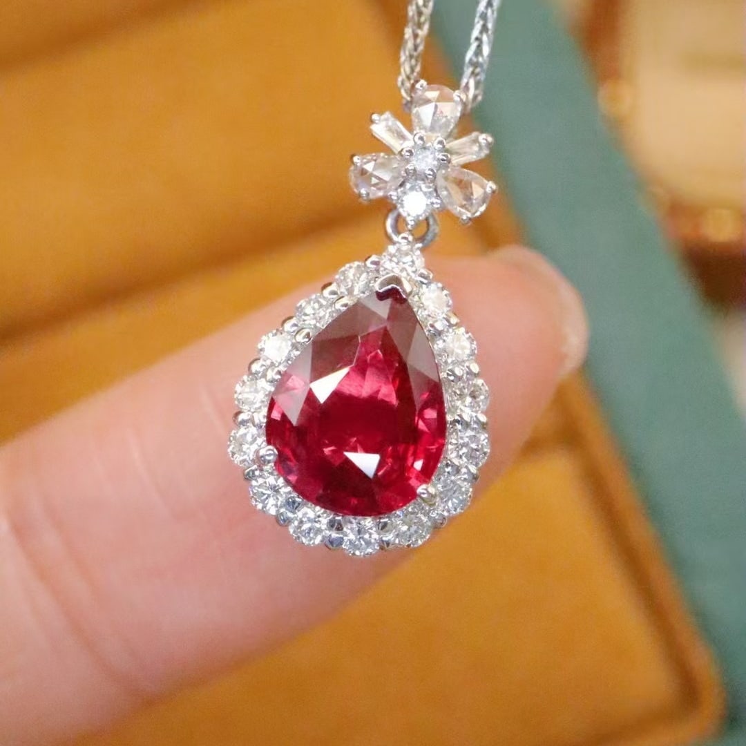 14k Gold 1.99 Ctw Natural Ruby & Diamond Pendant( Without Chain ) - 2