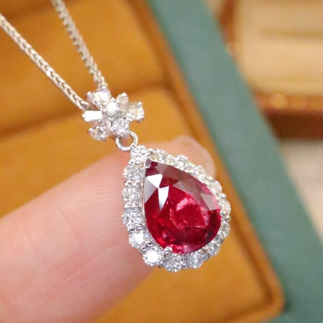 14k Gold 1.99 Ctw Natural Ruby & Diamond Pendant( Without Chain ) - 3