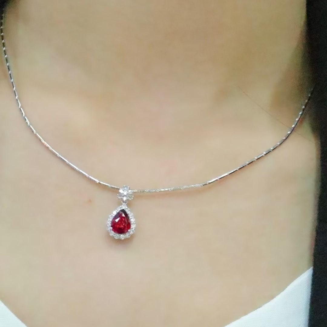 14k Gold 1.99 Ctw Natural Ruby & Diamond Pendant( Without Chain ) - 5