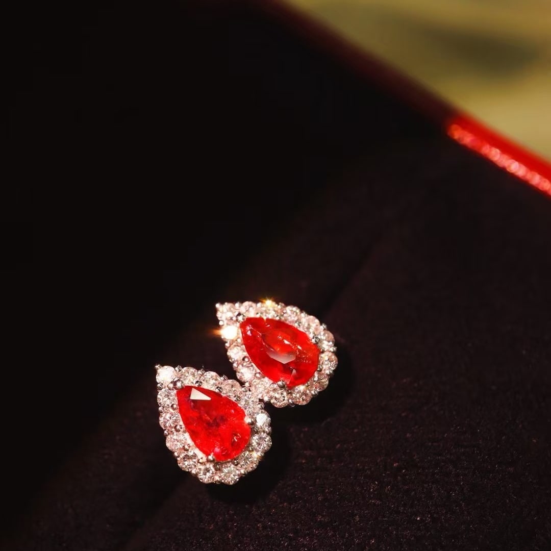 14k Gold 1.64 Ctw Natural Ruby & Diamond Earrings - 3