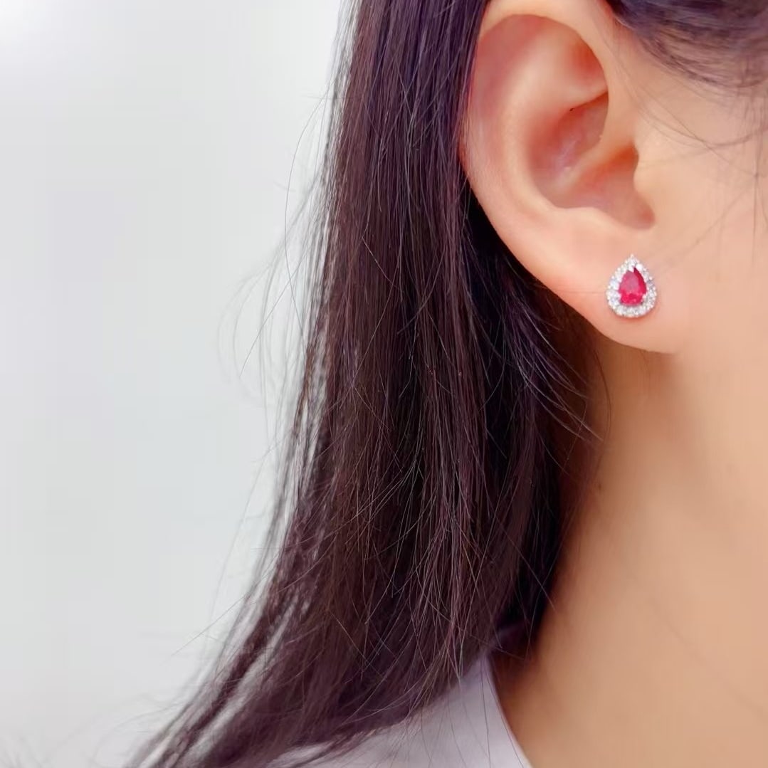 14k Gold 1.64 Ctw Natural Ruby & Diamond Earrings - 4