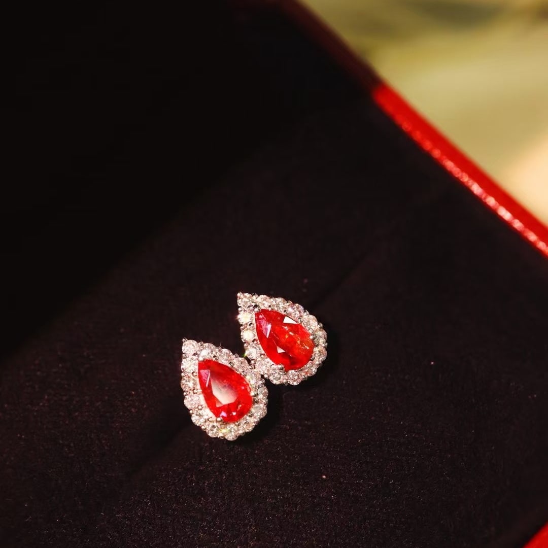 14k Gold 1.64 Ctw Natural Ruby & Diamond Earrings - 5