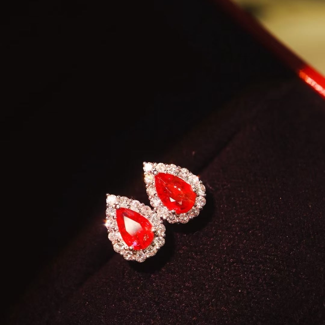 14k Gold 1.64 Ctw Natural Ruby & Diamond Earrings - 7