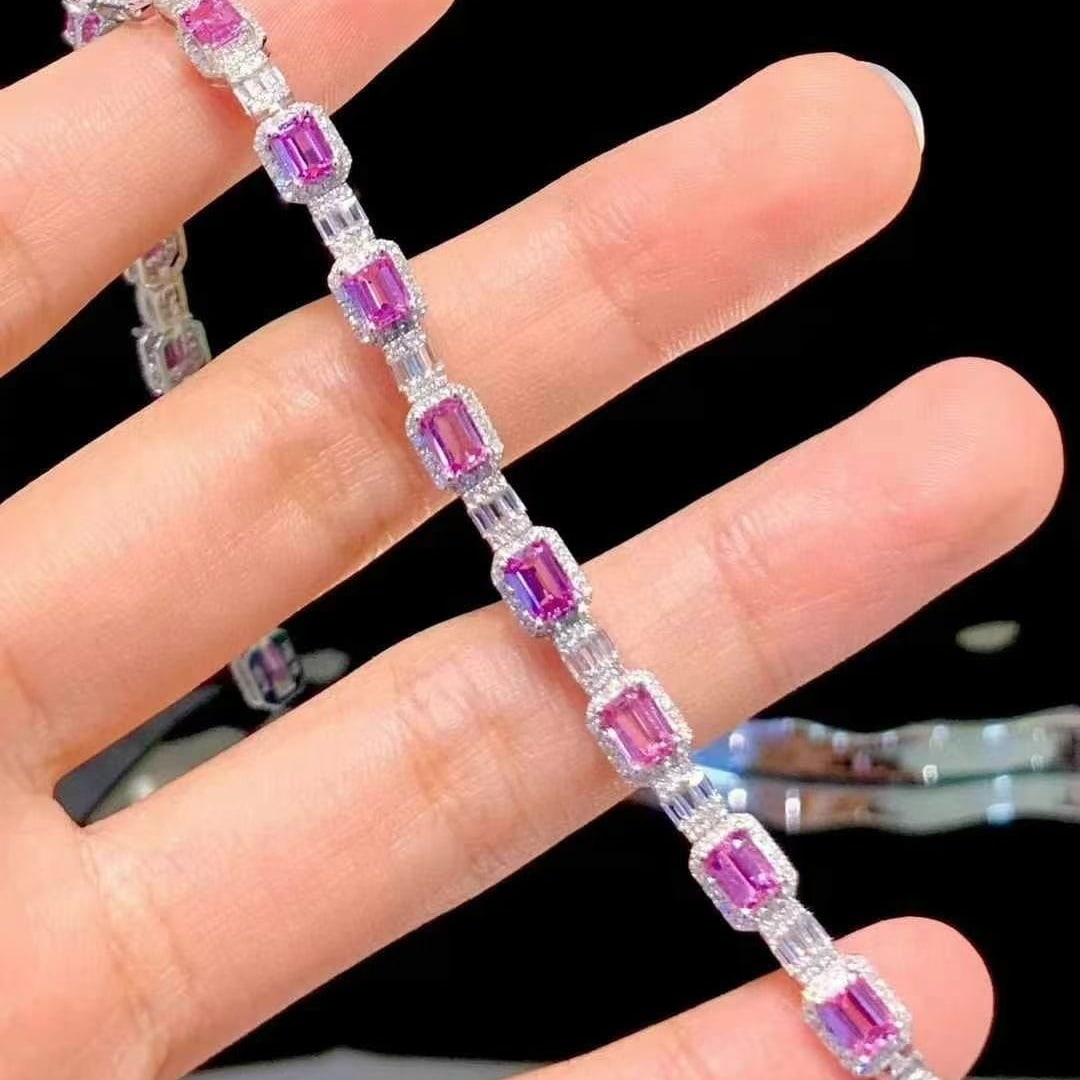 14k Gold 5.2 Ct Natural Padparadscha Sapphire & Diamond Bracelet - 2