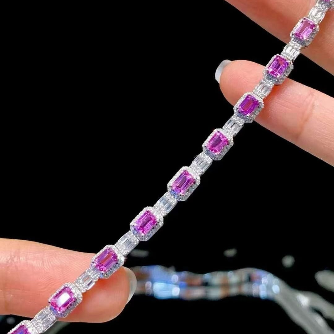 14k Gold 5.2 Ct Natural Padparadscha Sapphire & Diamond Bracelet - 3