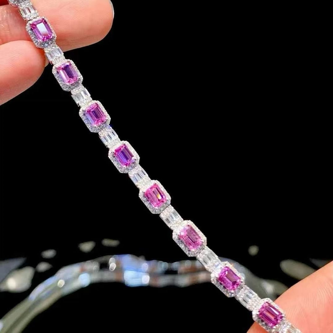 14k Gold 5.2 Ct Natural Padparadscha Sapphire & Diamond Bracelet - 4