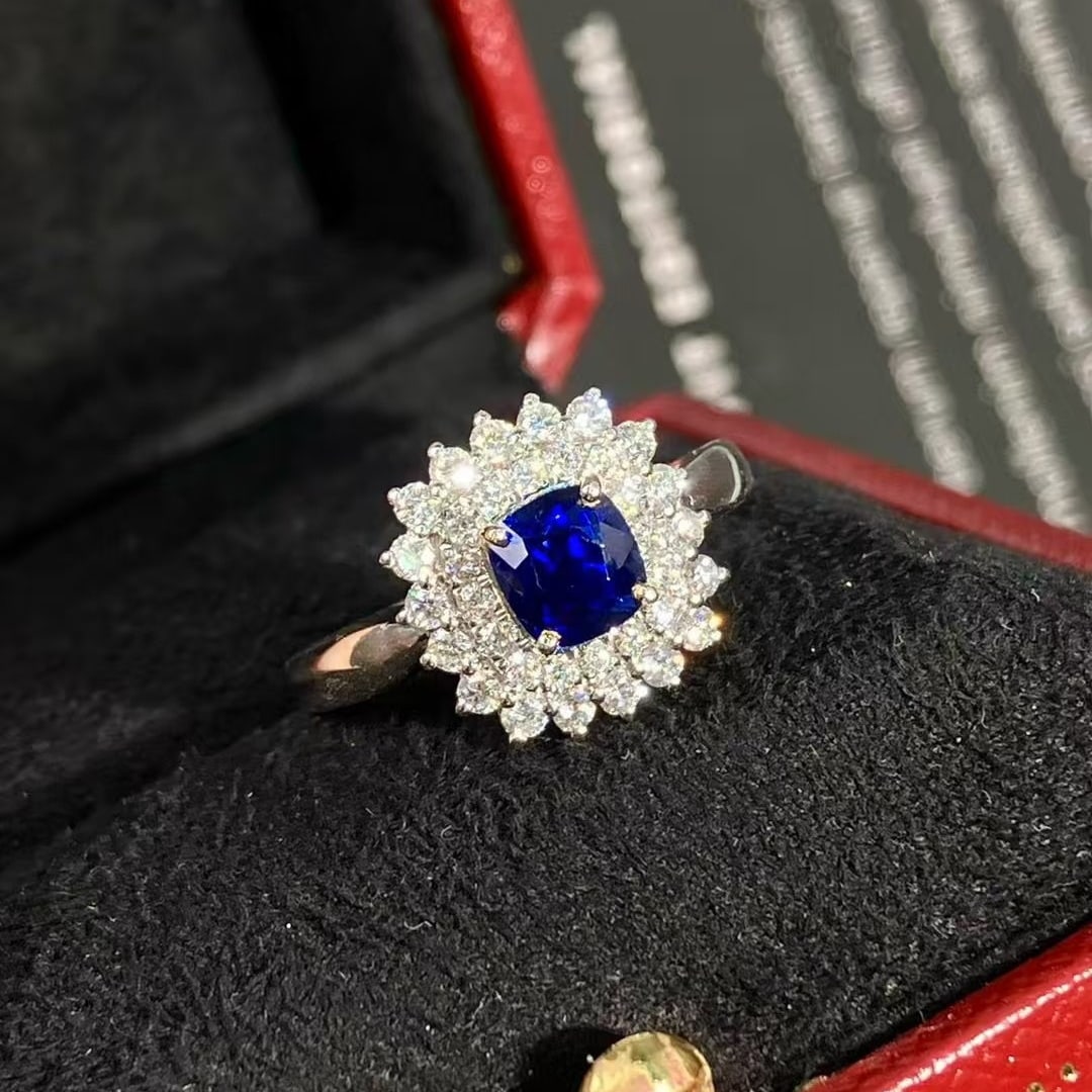 14k Gold 1.12 Ct Natural Sapphire & Diamond Ring - 2