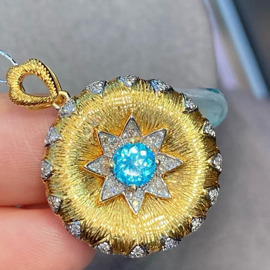 14k Gold 0.36 Ct Natural Paraiba Tourmaline & Diamond Pendant( Without Chain ) - 2