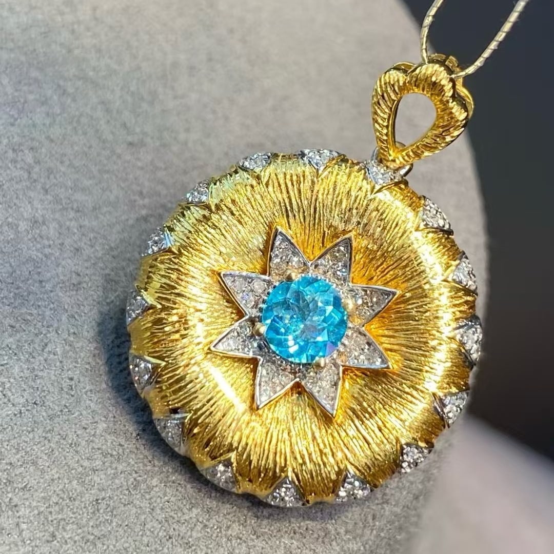 14k Gold 0.36 Ct Natural Paraiba Tourmaline & Diamond Pendant( Without Chain ) - 3