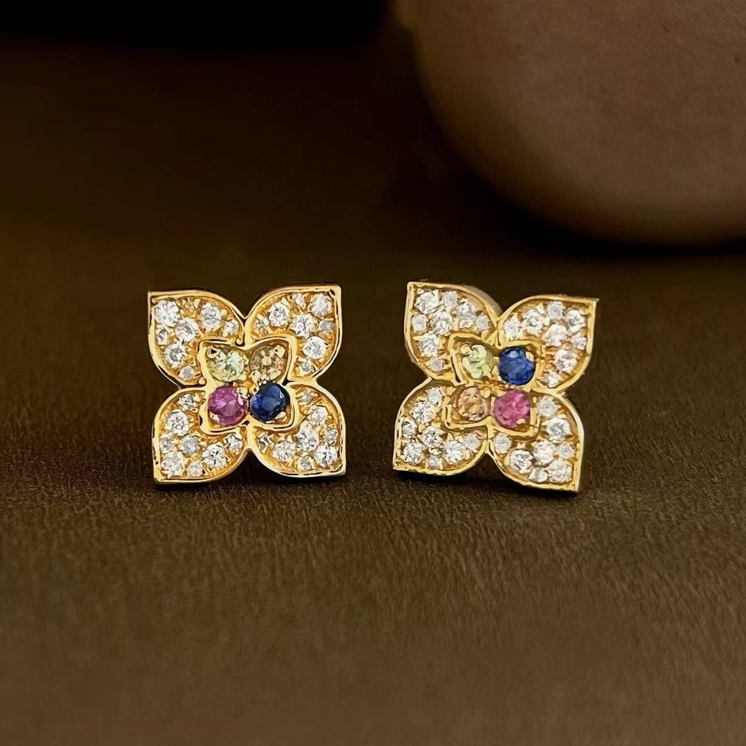 14k Gold 0.36 Ct Natural Sapphire & Diamond Earrings: Ref:230982144 / / gold content:14k gold / / main gemstone:sapphire & diamond / / shape:round / / carat weight:0. 36ct / / color:color / / treatment:natural / / cut grade:g / / High Estimate: 2000 Low