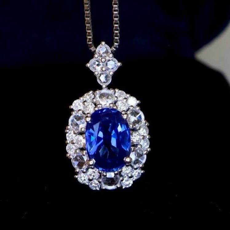 14k Gold 1.80 Ctw Natural Sapphire & Diamond Pendant( Without Chain ): Ref:230982154 / / gold content:14k gold / / main gemstone:sapphire / / shape:oval / / carat weight:1. 35ct / / color:royal blue / / treatment:natural / / / / adjacent gemstone 2 : diamond / / shape:ro