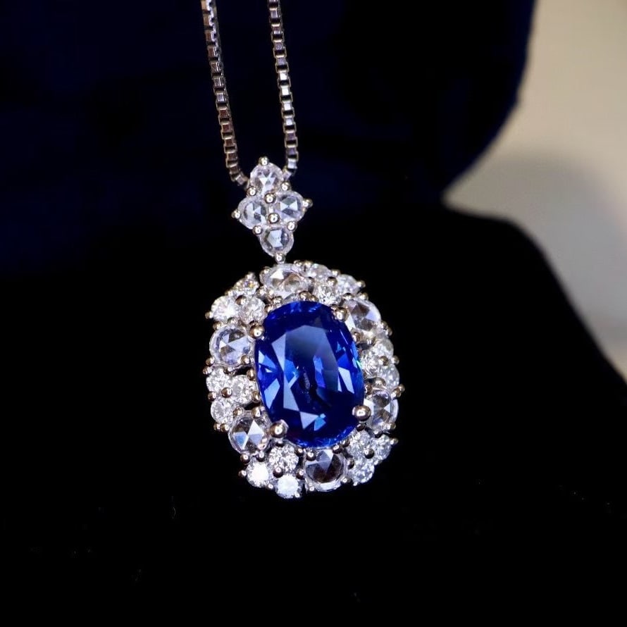 14k Gold 1.80 Ctw Natural Sapphire & Diamond Pendant( Without Chain ) - 2