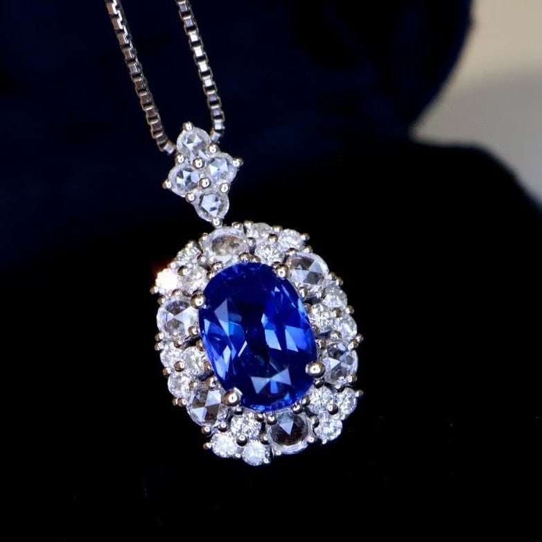 14k Gold 1.80 Ctw Natural Sapphire & Diamond Pendant( Without Chain ) - 4