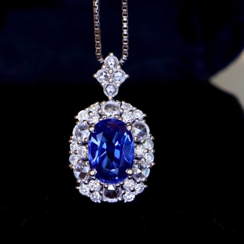 14k Gold 1.80 Ctw Natural Sapphire & Diamond Pendant( Without Chain ) - 5