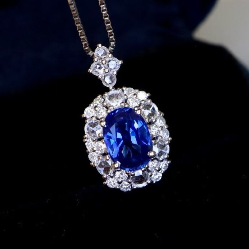 14k Gold 1.80 Ctw Natural Sapphire & Diamond Pendant( Without Chain ) - 6