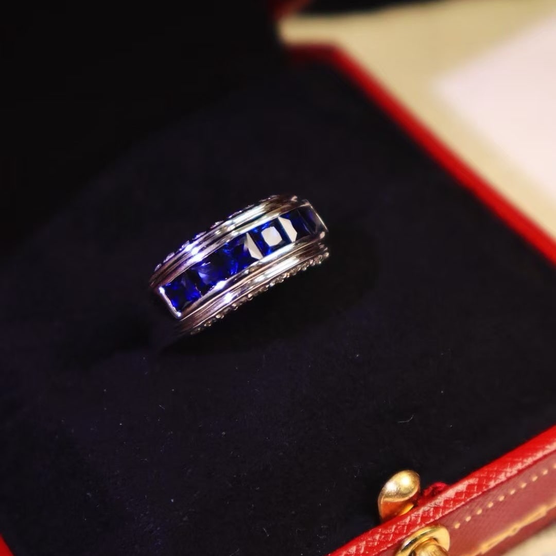 14k Gold 2.24 Ctw Natural Sapphire & Diamond Ring: Ref:230982155 / / gold content:14k gold / / ring size:7. 25us / / / / main gemstone:sapphire / / shape:square / / carat weight:1. 81ct / / color:blue / / treatment:natural / / / / adjacent gemstone 2