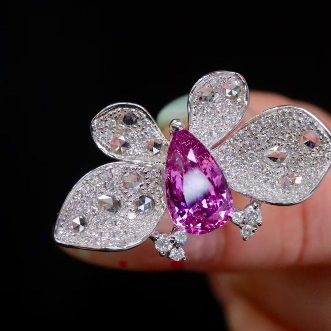 14k Gold 2.68 Ctw Natural Sapphire & Diamond Ring: Ref:230982157 / / gold content:14k gold / / ring size:7. 25us / / / / main gemstone:sapphire / / shape:pear / / carat weight:2. 03ct / / color:purple / / treatment:natural / / / / adjacent gemstone 2