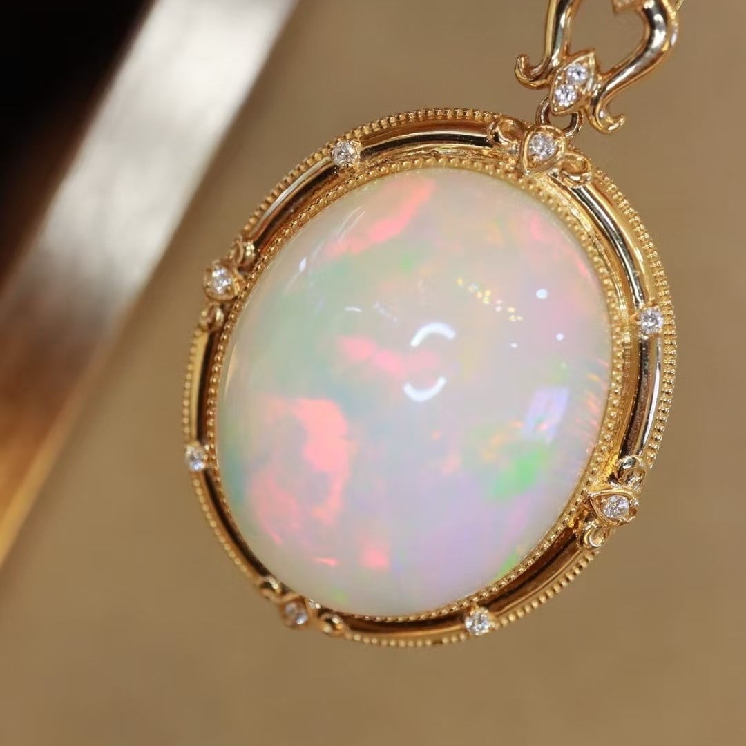 14k Gold 25.9 Ctw Natural Opal & Diamond Pendant( Without Chain ) - 5