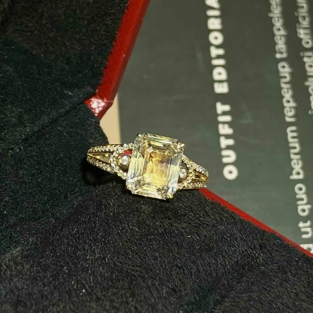 14k Gold 3.31 Ctw Natural Sapphire & Diamond Ring: Ref:230982163 / / gold content:14k gold / / ring size:7. 25us / / / / main gemstone:sapphire / / shape:octagonal / / carat weight:3. 21ct / / color:yellow / / treatment:natural / / / / adjacent