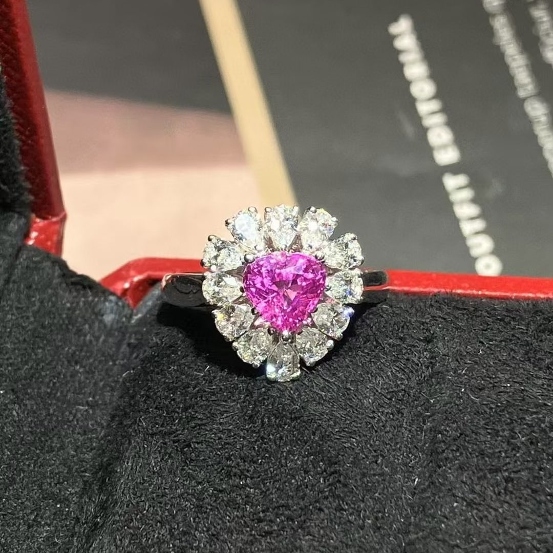 14k Gold 1.61 Ct Natural Sapphire & Diamond Ring: Ref:230982164 / / gold content:14k gold / / ring size:7. 25us / / / / main gemstone:sapphire / / shape:heart / / carat weight:1. 61ct / / color:pink / / treatment:natural / / / / adjacent gemstone 2