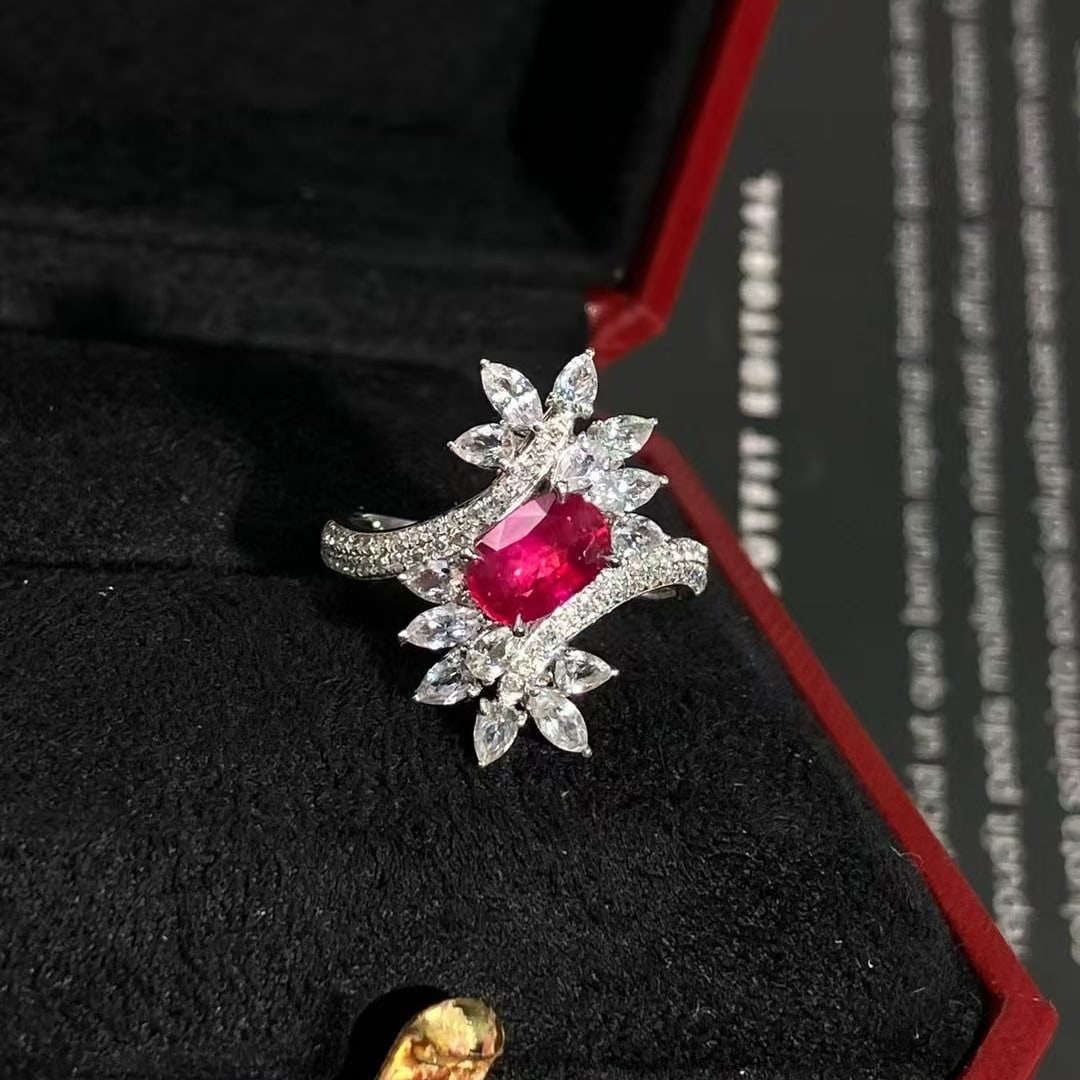 14k Gold 1.09 Ct Natural Ruby & Diamond & Sapphire Ring - 2