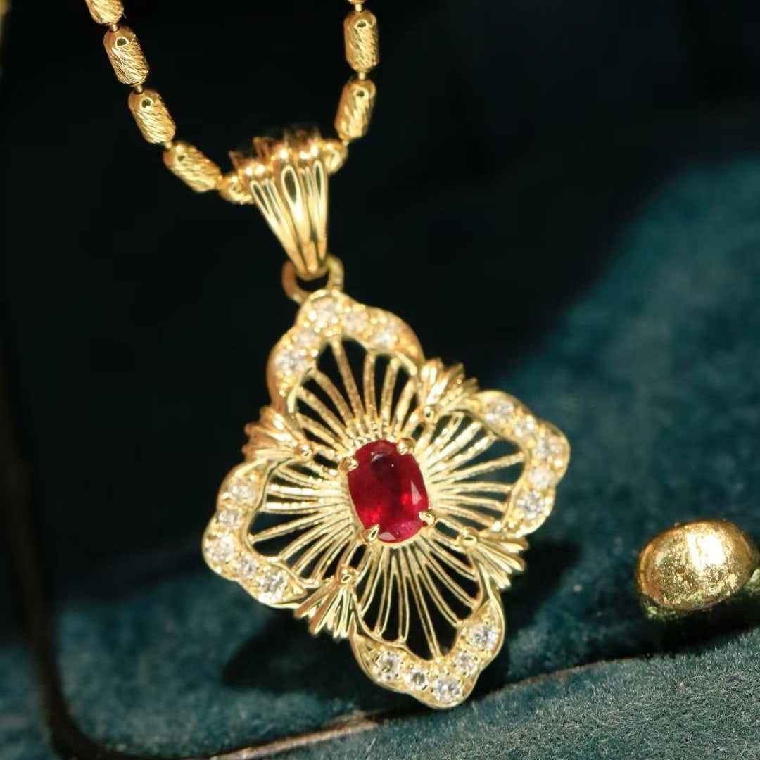 14k Gold 0.29 Ctw Natural Ruby & Diamond Pendant( Without Chain ): Ref:230982168 / / gold content:14k gold / / main gemstone:ruby / / shape:oval / / carat weight:0. 2ct / / color:red / / treatment:natural / / / / adjacent gemstone 2 : diamond / / shape:round / /