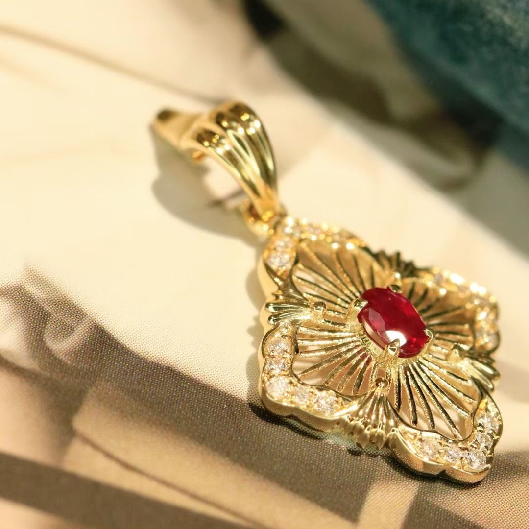 14k Gold 0.29 Ctw Natural Ruby & Diamond Pendant( Without Chain ) - 6