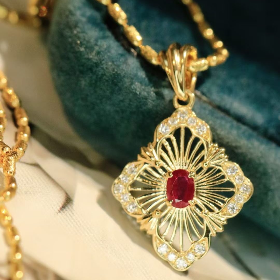 14k Gold 0.29 Ctw Natural Ruby & Diamond Pendant( Without Chain ) - 7