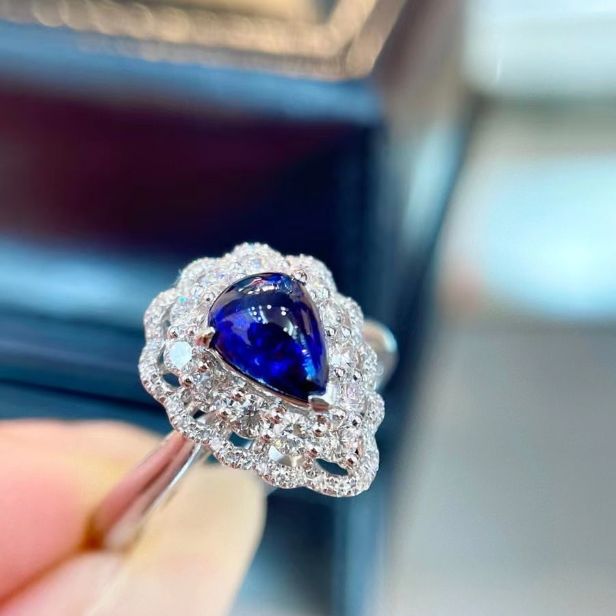 14k Gold 1.38 Ctw Natural Sapphire & Diamond Ring: Ref:230982171 / / gold content:14k gold / / ring size:7. 25us / / / / main gemstone:sapphire / / shape:pear / / carat weight:0. 90ct / / color:blue / / treatment:natural / / / / adjacent gemstone 2 :