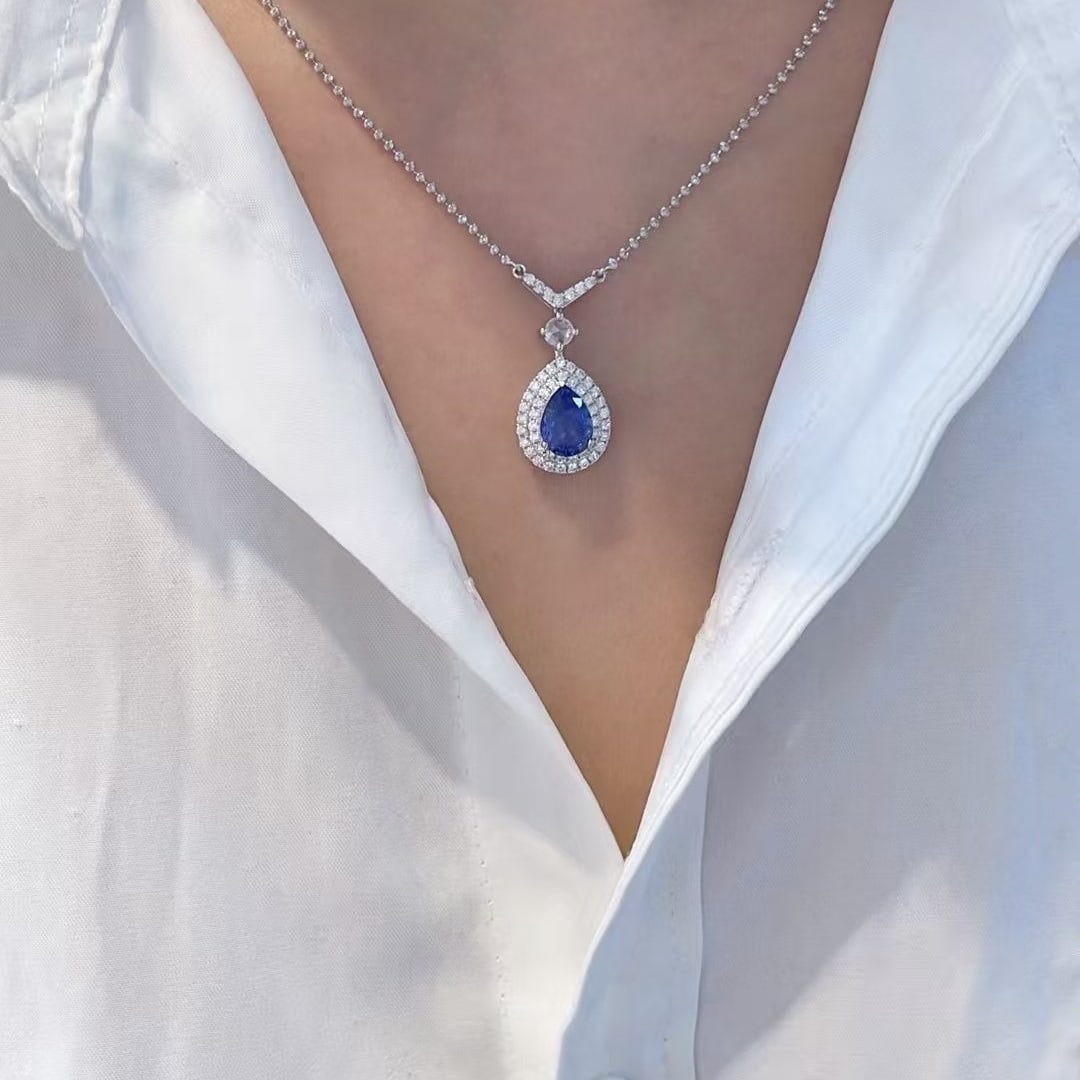 14k Gold 3.02 Ctw Natural Sapphire & Diamond Necklace - 2