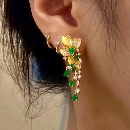 14k Gold 1.44 Ctw Vivid Green Natural Emerald & Emerald Earrings - 5