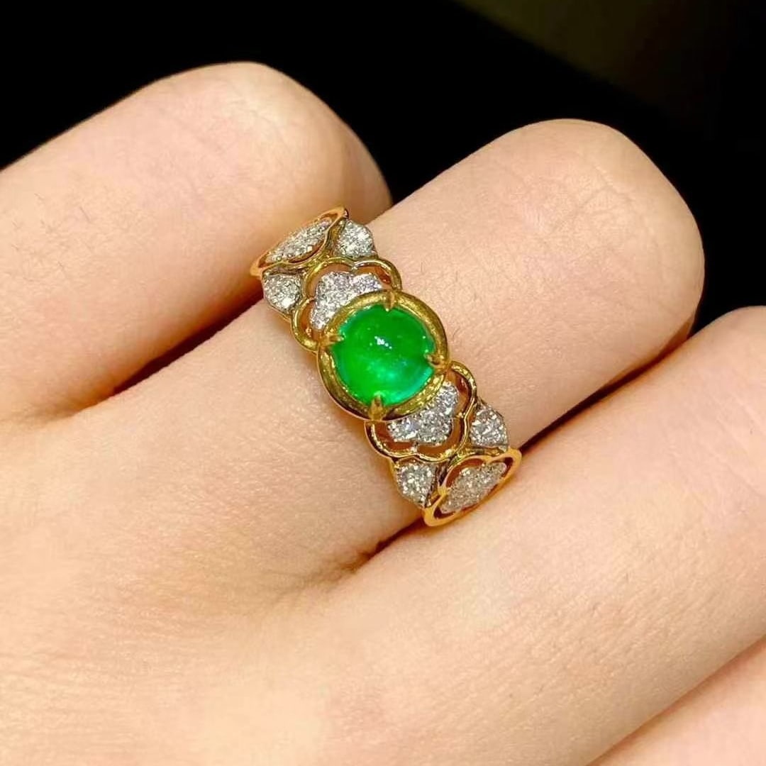 14k Gold 1.1 Ct Vivid Green Natural Emerald & Diamond Ring - 2