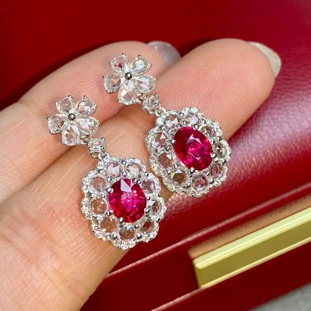 14k Gold 4.2 Ctw Natural Ruby & Sapphire Earrings - 2