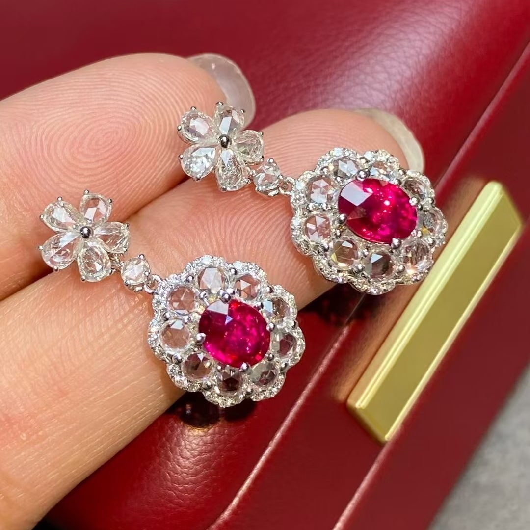 14k Gold 4.2 Ctw Natural Ruby & Sapphire Earrings - 3