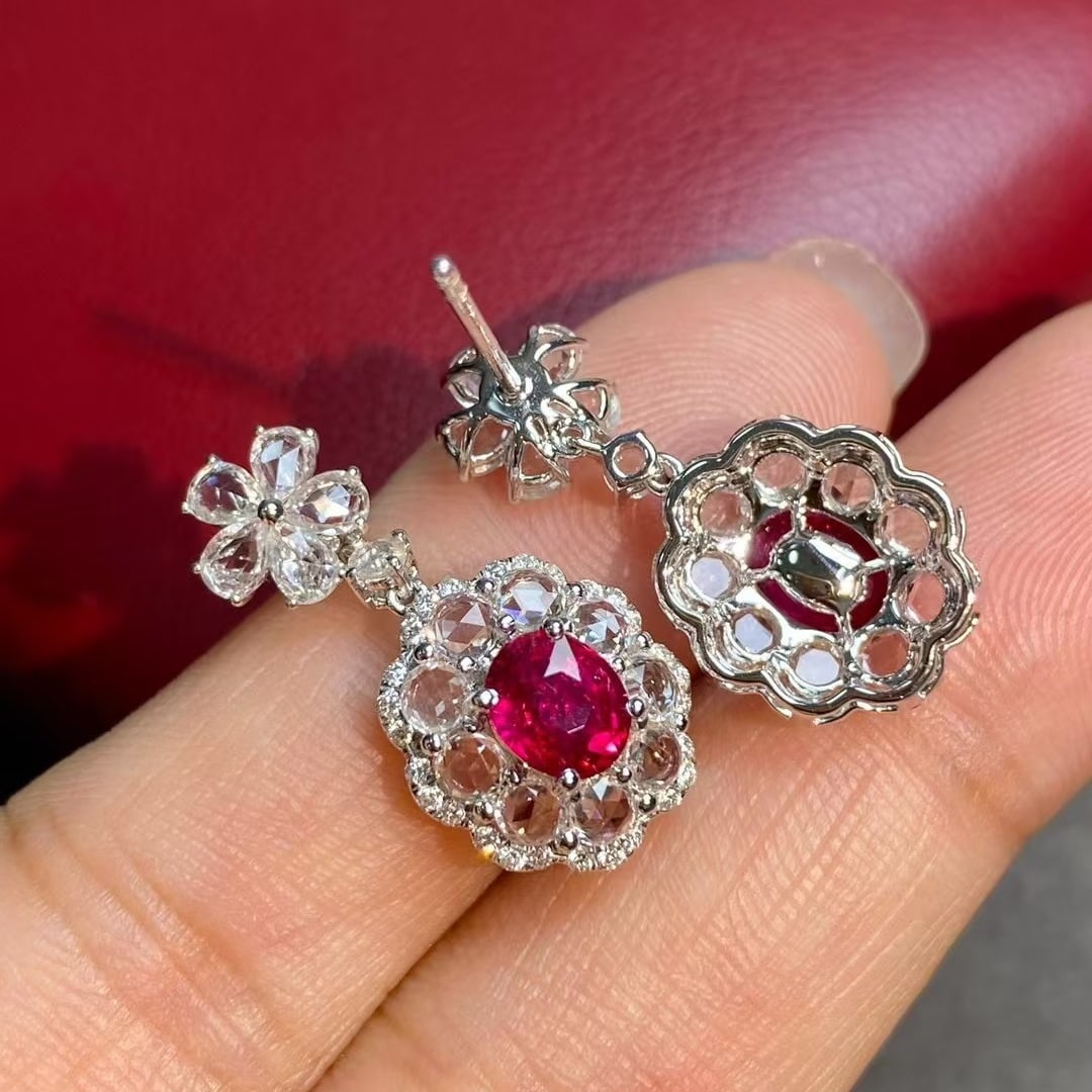 14k Gold 4.2 Ctw Natural Ruby & Sapphire Earrings - 4