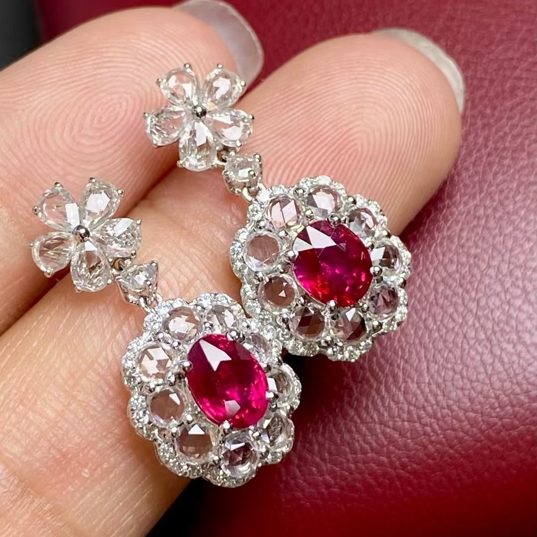 14k Gold 4.2 Ctw Natural Ruby & Sapphire Earrings - 5