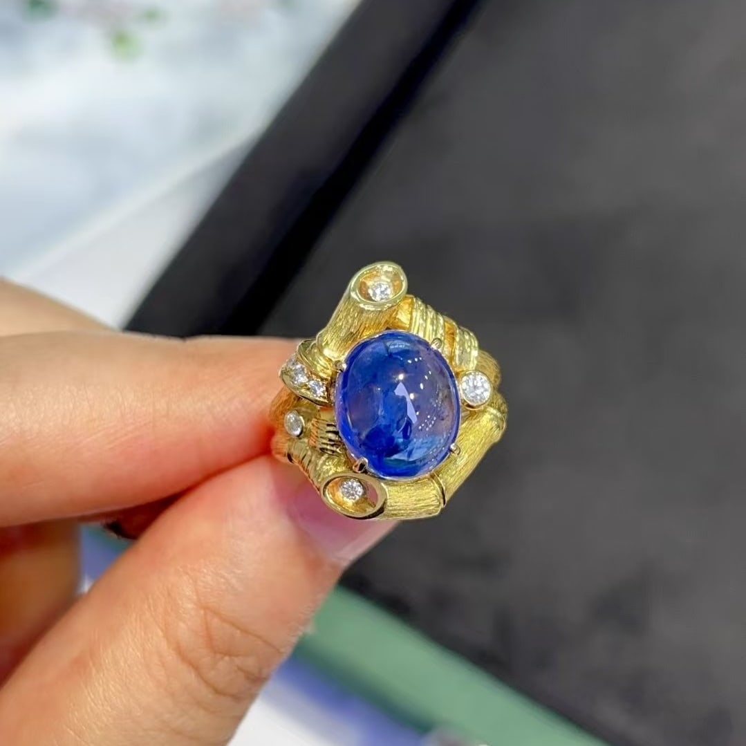 14k Gold 8.22 Ctw Natural Sapphire & Diamond Ring - 2