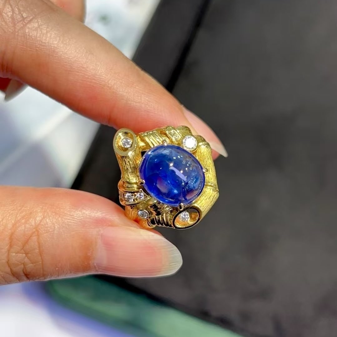 14k Gold 8.22 Ctw Natural Sapphire & Diamond Ring - 3