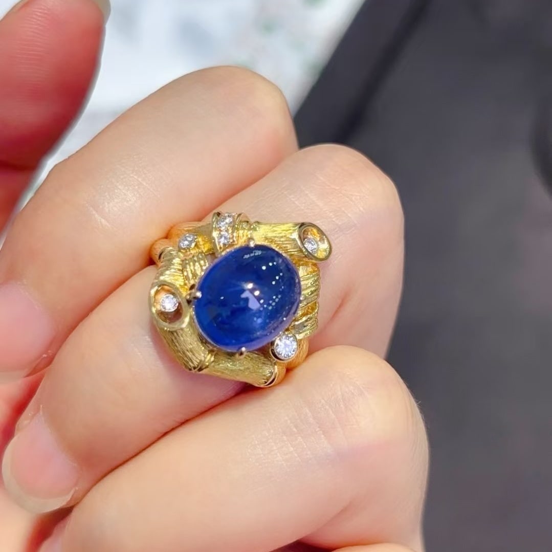 14k Gold 8.22 Ctw Natural Sapphire & Diamond Ring - 4