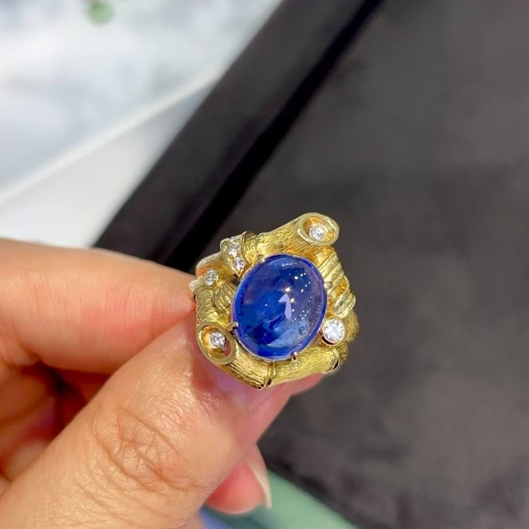 14k Gold 8.22 Ctw Natural Sapphire & Diamond Ring - 5