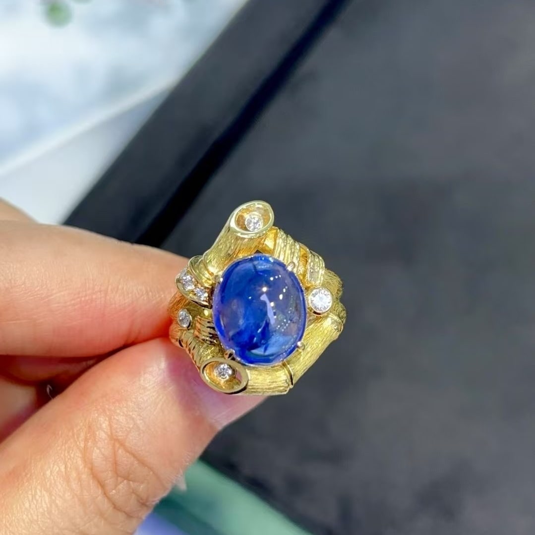 14k Gold 8.22 Ctw Natural Sapphire & Diamond Ring - 6