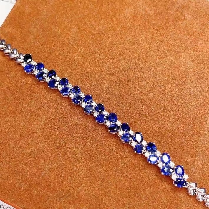 14k Gold 8.02 Ct Natural Sapphire & Diamond Bracelet - 2