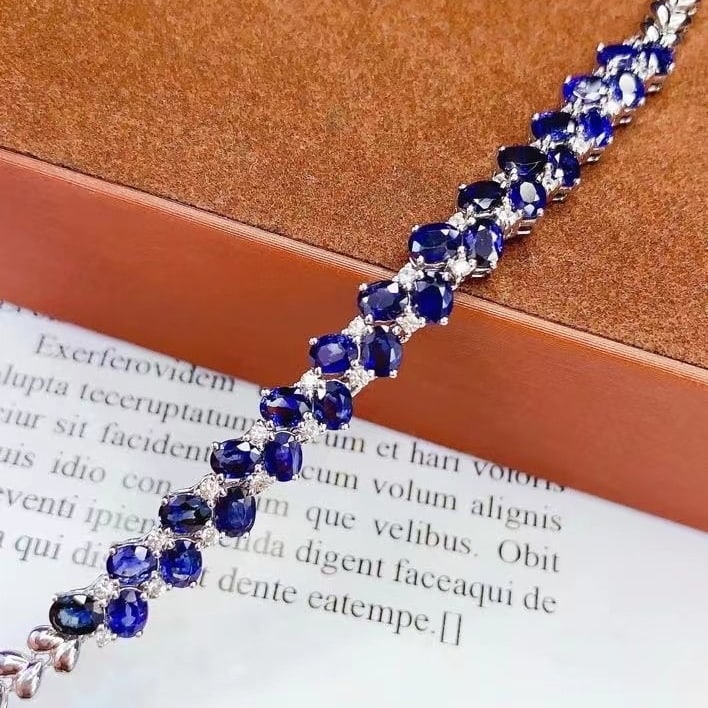 14k Gold 8.02 Ct Natural Sapphire & Diamond Bracelet - 3
