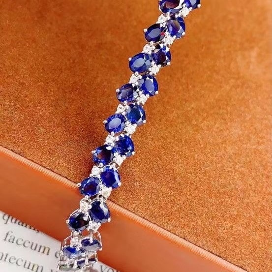 14k Gold 8.02 Ct Natural Sapphire & Diamond Bracelet - 5