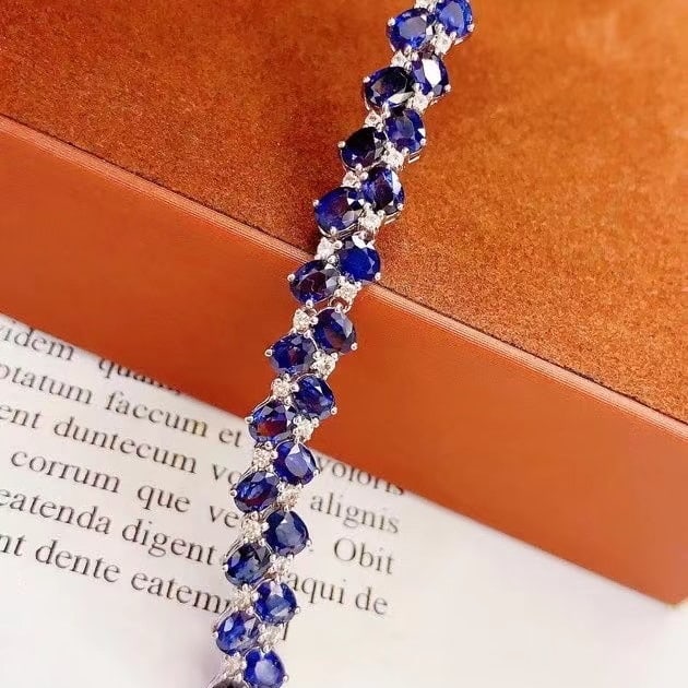 14k Gold 8.02 Ct Natural Sapphire & Diamond Bracelet - 6