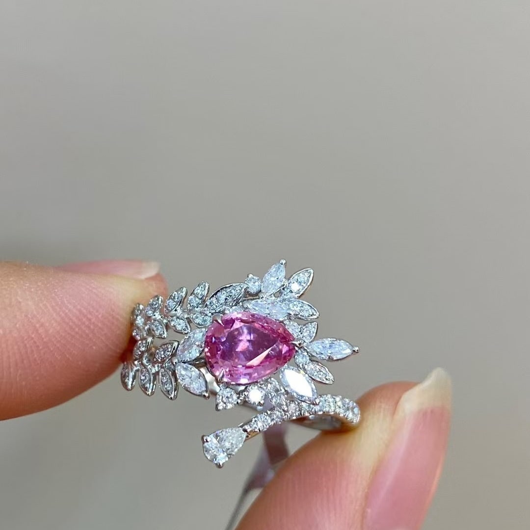 14k Gold 1.67 Ctw Natural Padparadscha Sapphire & Diamond Ring - 2
