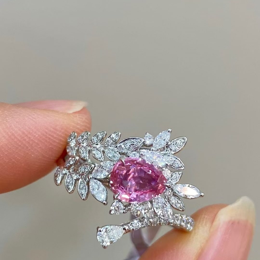 14k Gold 1.67 Ctw Natural Padparadscha Sapphire & Diamond Ring - 4