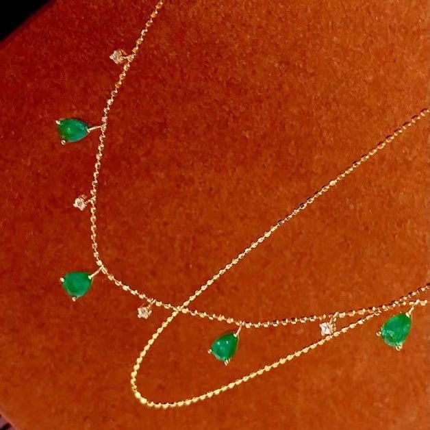 14k Gold 2.15 Ct Natural Emerald & Sapphire Necklace - 2